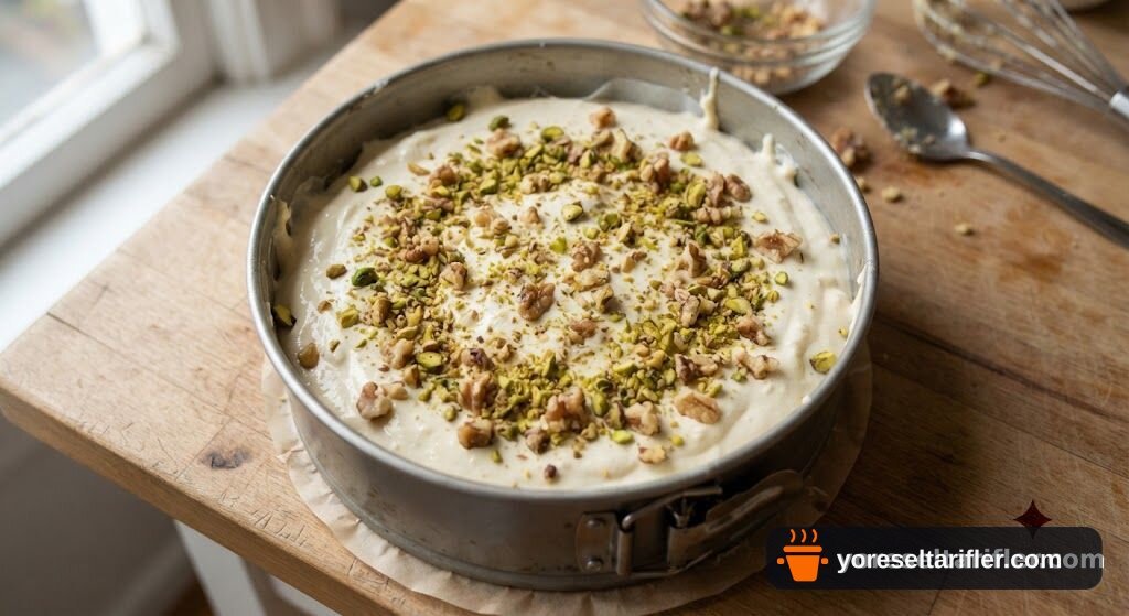 Antep Fıstığı ve Baklava Yufkası Cheesecake Tarifi — Adım 3