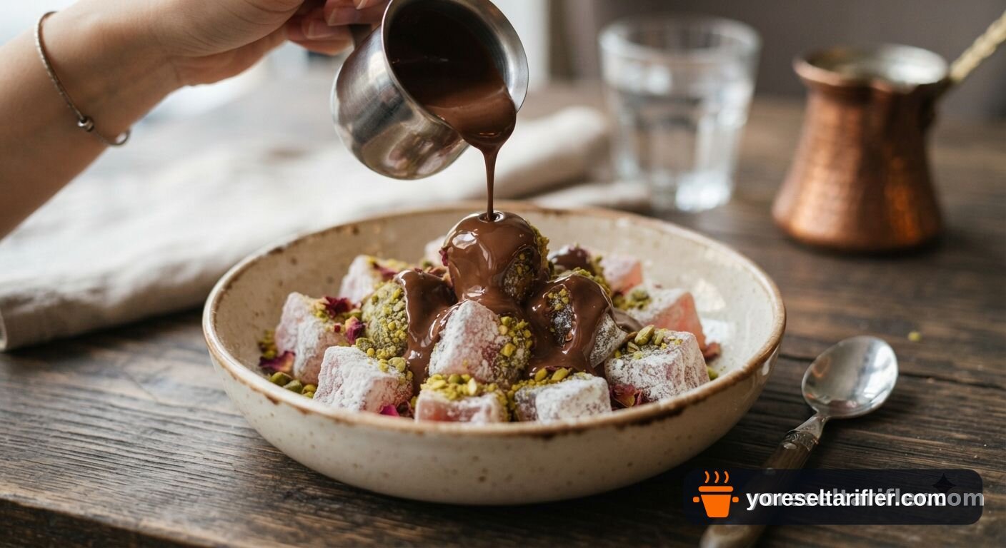 Az Malzemeli Çikolata Soslu Lokum Tatlısı Tarifi — Adım 6