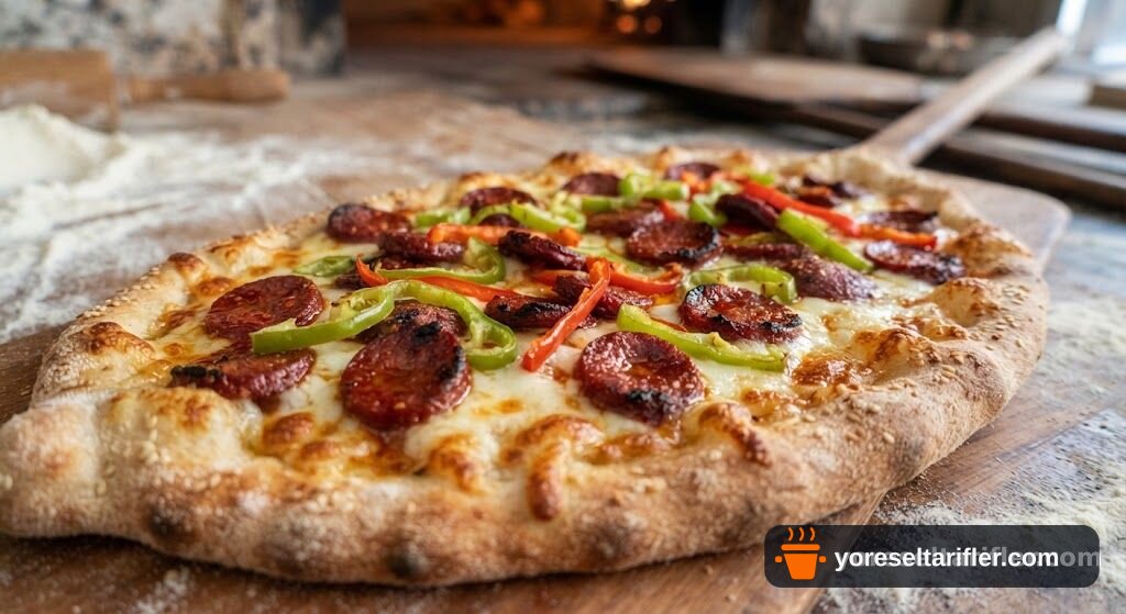 Borcama Soslu Sucuklu Kaşarlı Pizza Tarifi — Adım 7