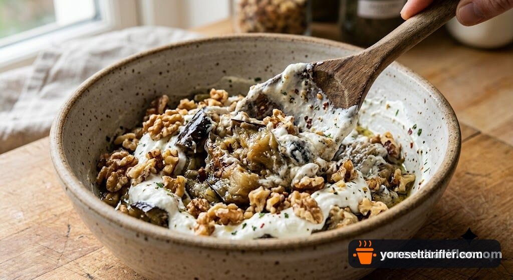 Cevizli Labneli Köz Patlıcan Salatası Tarifi — Adım 3
