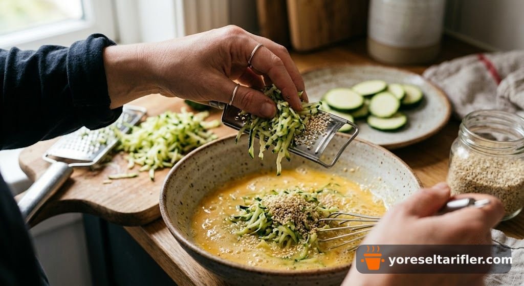 Çıtır Dışlı Susamlı Kabak Omlet Tarifi — Adım 3