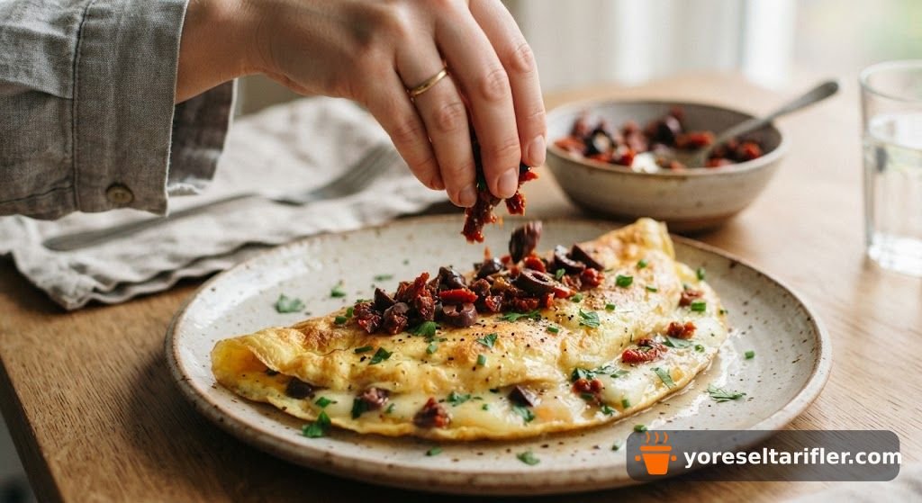 Kurutulmuş Domatesli ve Zeytinli Omlet Tarifi — Adım 6