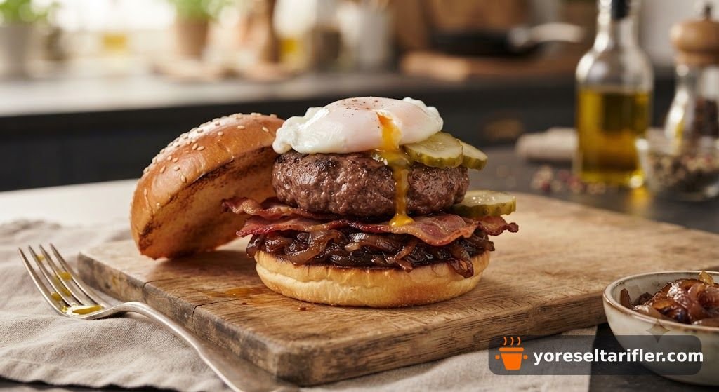 Dana Bacon ve Poşe Yumurtalı Burger Tarifi — Adım 14