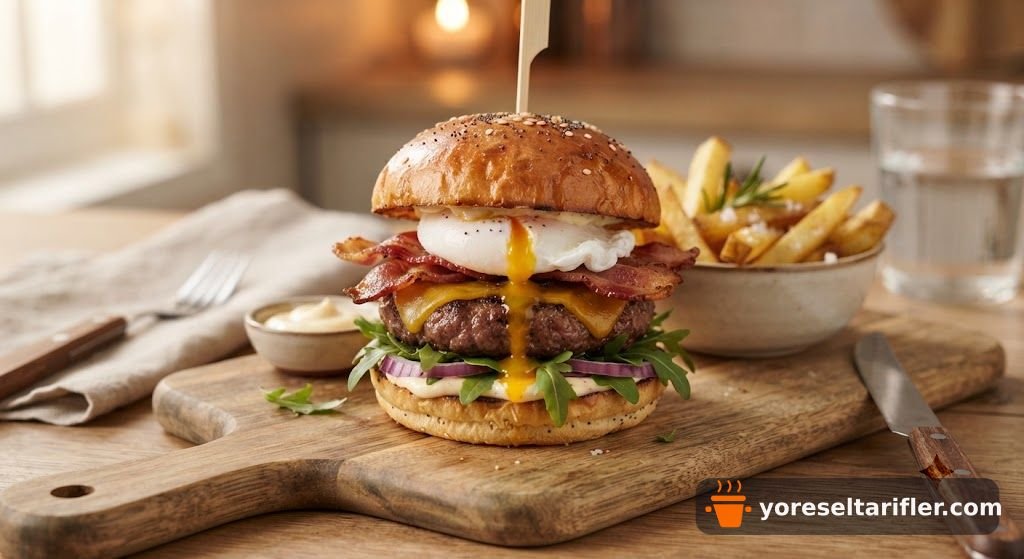 Dana Bacon ve Poşe Yumurtalı Burger Tarifi — Adım 15