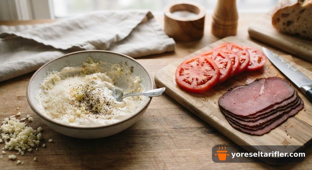 Domatesli, Pastırmalı Sandviç Tarifi — Adım 3