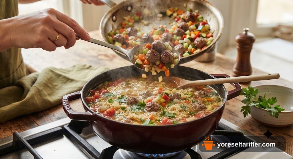 Doyurucu Köfteli Kuskuslu Sebze Çorbası Tarifi — Adım 7