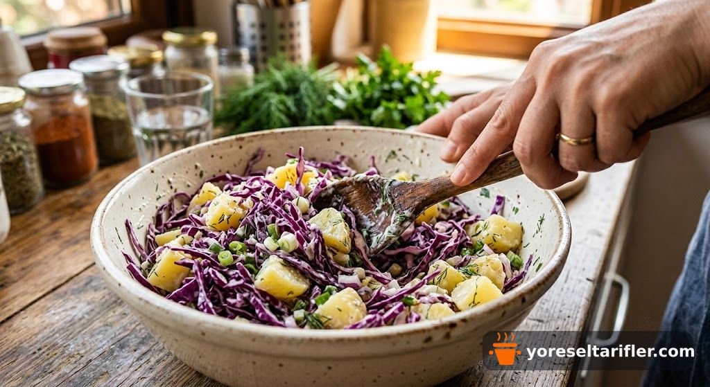 Doyurucu Mor Lahanalı Patates Salatası Tarifi — Adım 5