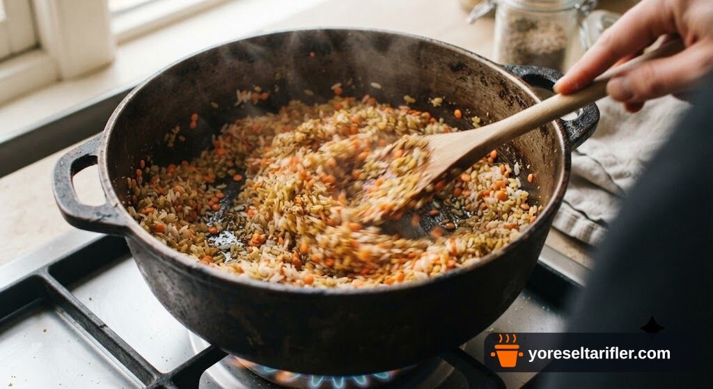 Düdüklüde Kırmızı Mercimekli Ezogelin Çorbası Tarifi — Adım 3