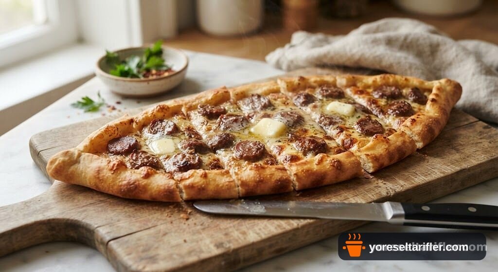Ekmek Hamuruyla Hafif Kavrulmuş Sosisli Pide Tarifi — Adım 4