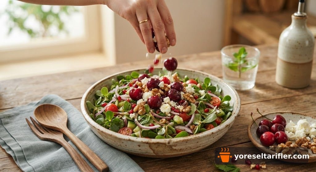 Ekşi Vişneli Semizotu Salatası Tarifi — Adım 4