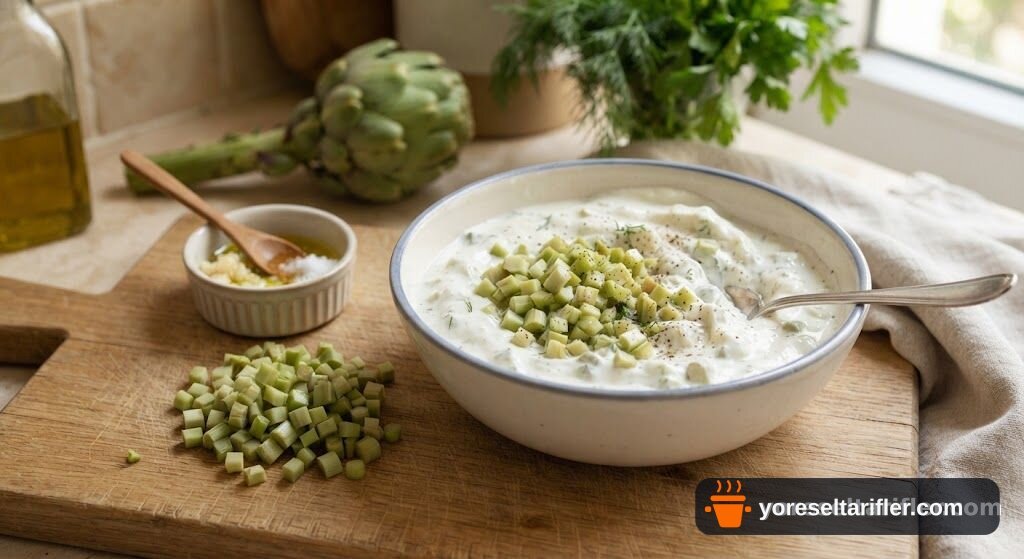 Enginar Saplı Cacık Tarifi — Adım 2