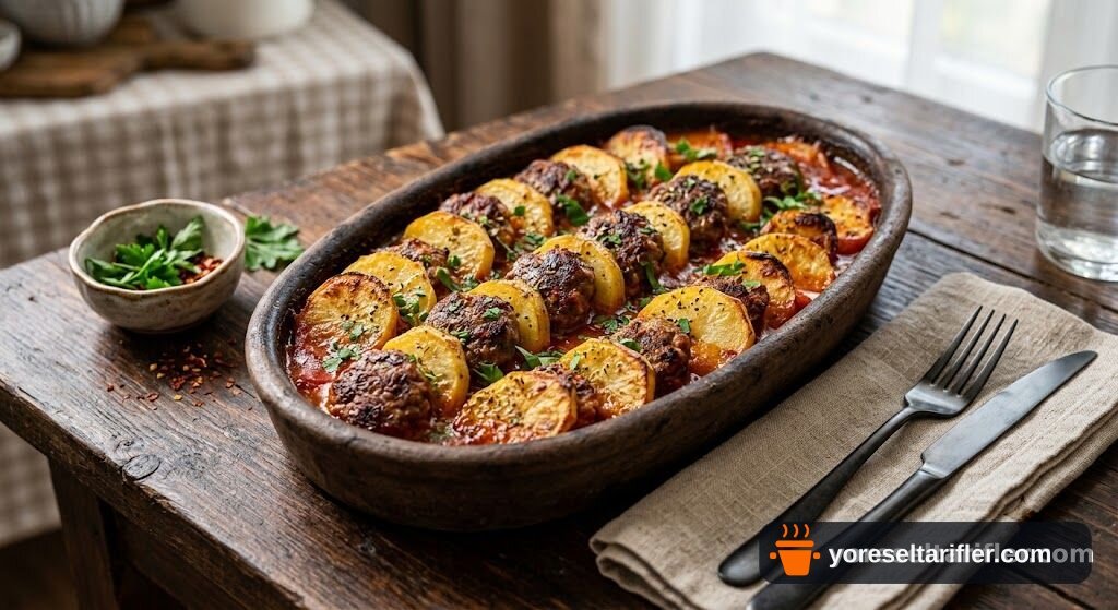 Fırında Kızarmış Köfteli Patates Dizme Tarifi — Adım 7