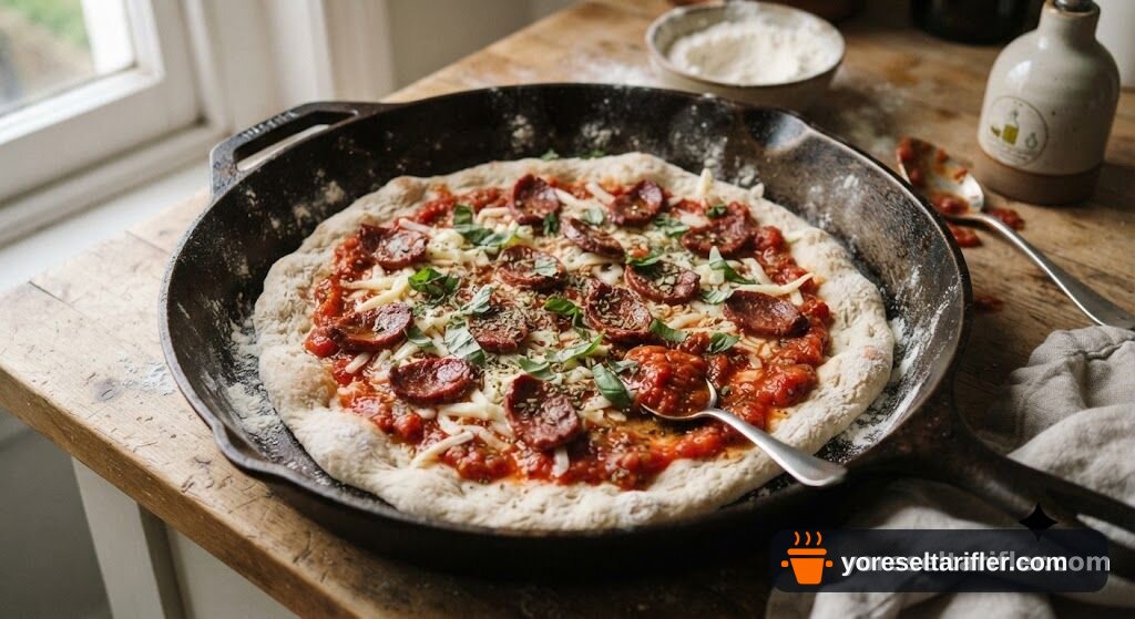 Fırınsız Pişen Tavada Pizza Tarifi — Adım 5