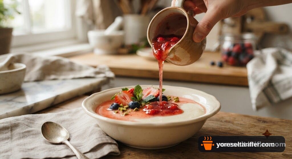 Frambuazlı Çilek Soslu Yumuşak Muhallebi Tarifi — Adım 7