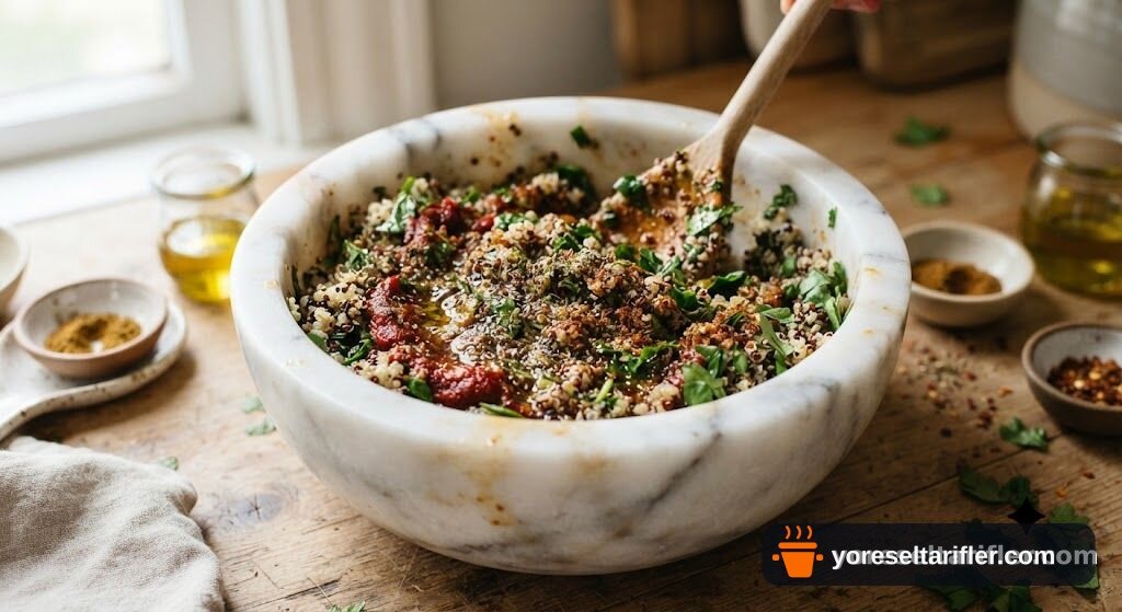 Glutensiz Zerdeçallı Kinoa Kısır Tarifi — Adım 3