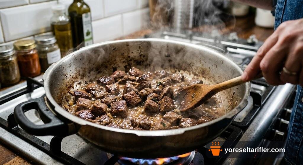 Güveçte Kaşarlı Kavurma Tarifi — Adım 1