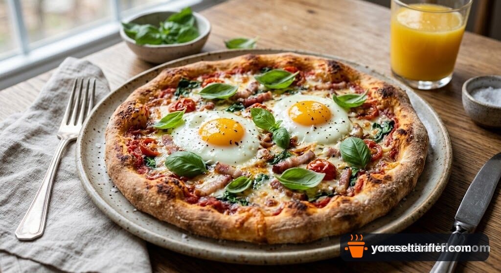 Haşlanmış Yumurta ve Fesleğenli Kahvaltılık Pizza Tarifi — Adım 4