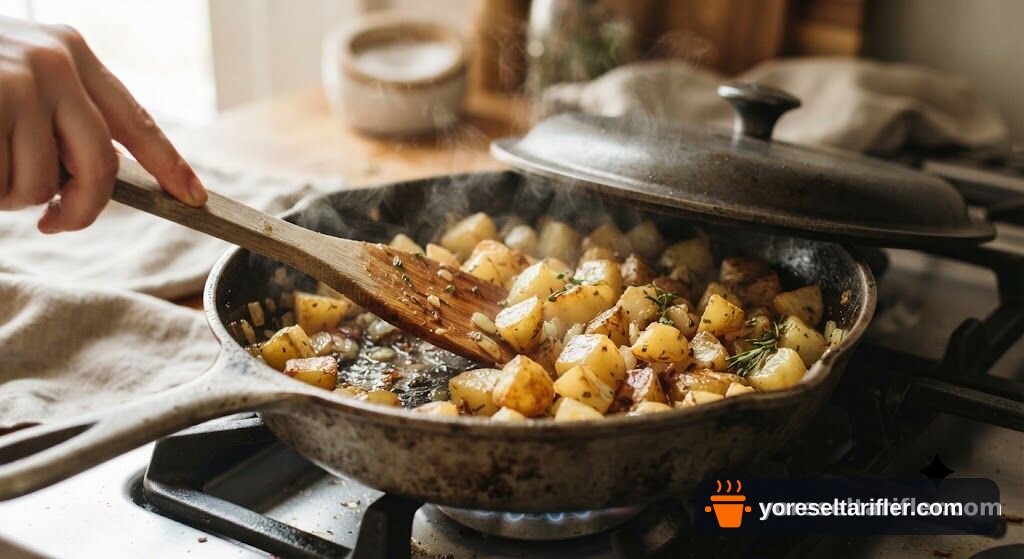 Kahvaltılık Kaşarlı Patates Kavurma Tarifi — Adım 3