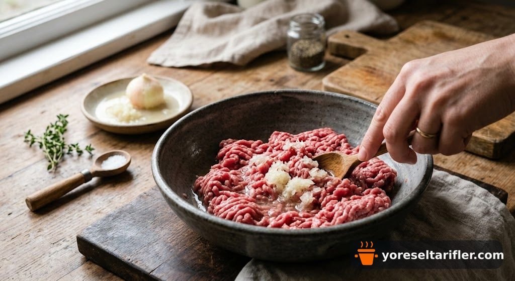 Karamelize Soğanlı Dana Kıymalı Hamburger Tarifi — Adım 1