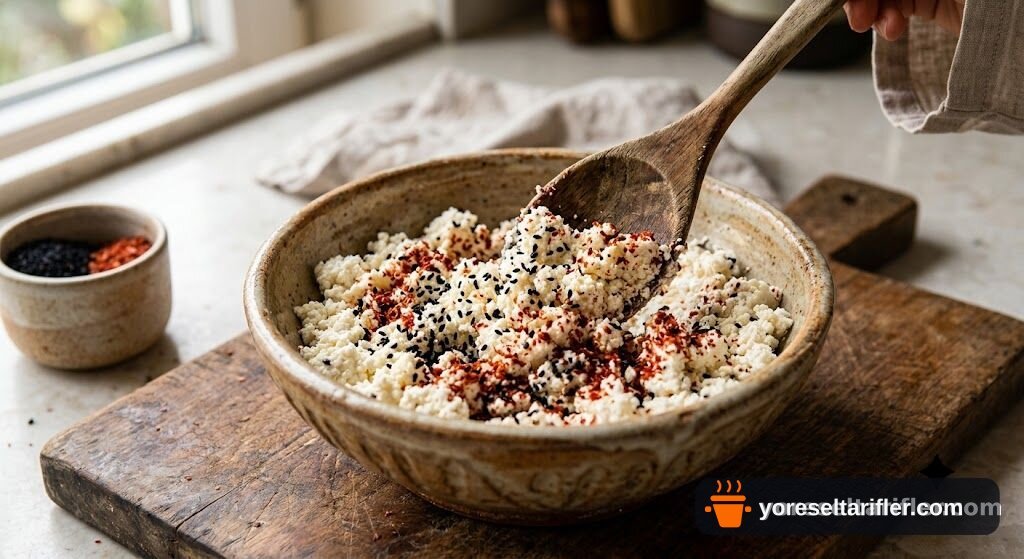 Kırmızı Biberli Çökelek Bastırması Tarifi — Adım 2