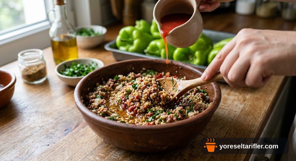 Kıymalı Bulgurlu Biber Dolması Tarifi — Adım 1