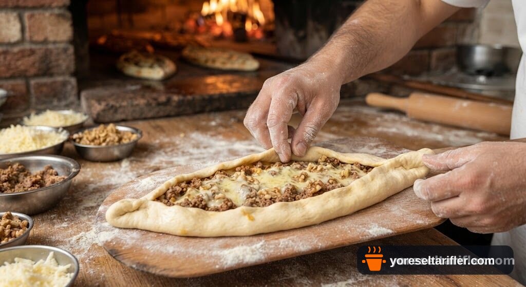 Kıymalı Kaşarlı Pideyi Fırında Ceviz Kırıntısıyla Tarifi — Adım 11