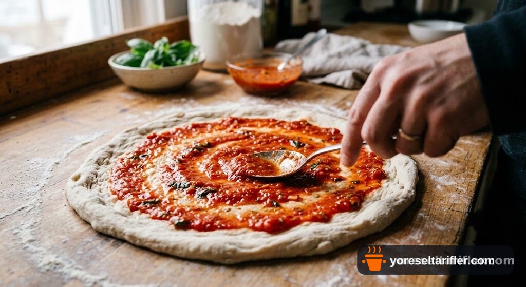 Kızarmış Kenarlı Sucuklu Ev Yapımı Pizza Tarifi — Adım 6