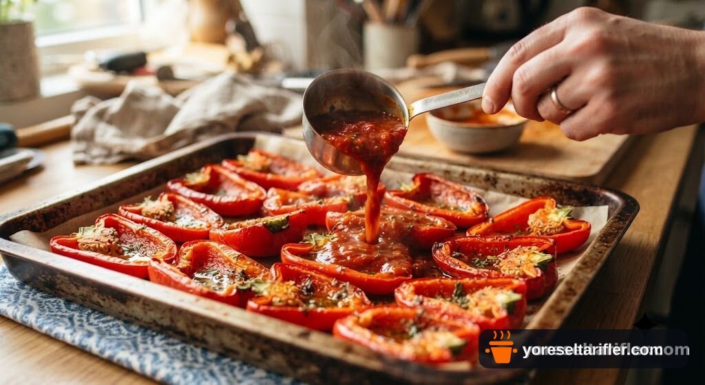 Kızarmış Üstüyle Fırında Biber Dolması Tarifi — Adım 3