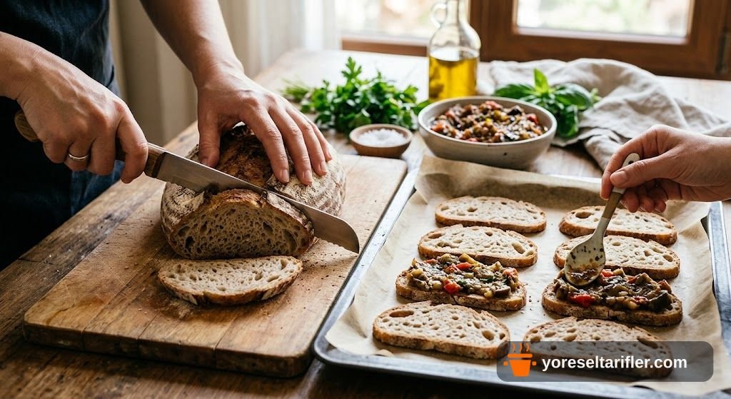 Köz Patlıcanlı Mantarlı Bruschetta Tarifi — Adım 5