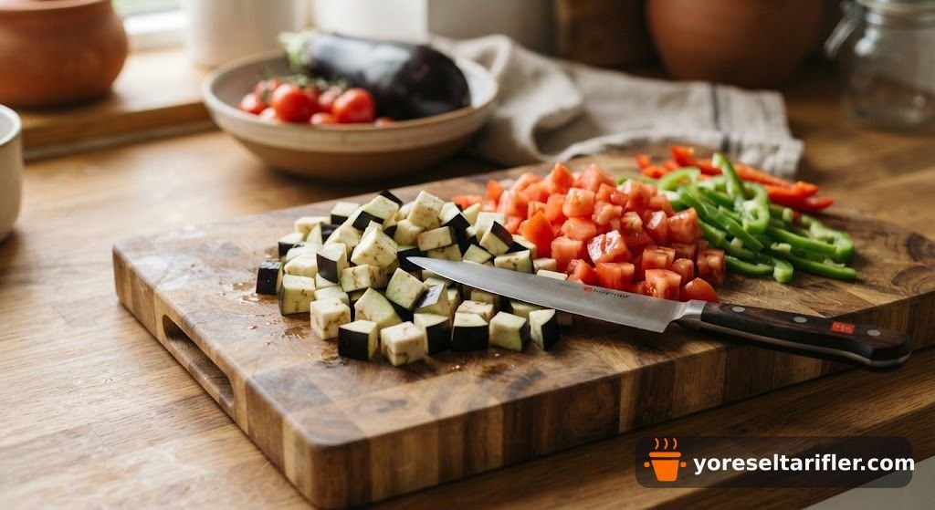 Közlenmiş Patlıcanlı Hafif Salata Tarifi — Adım 1