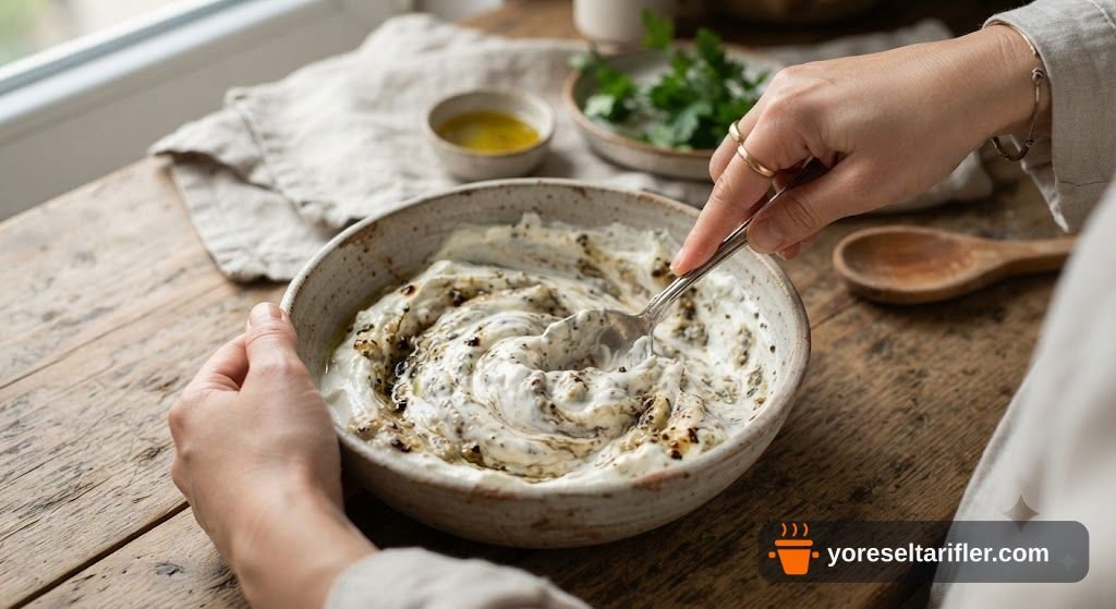 Közlenmiş Patlıcanlı Labne Dip Tarifi — Adım 3