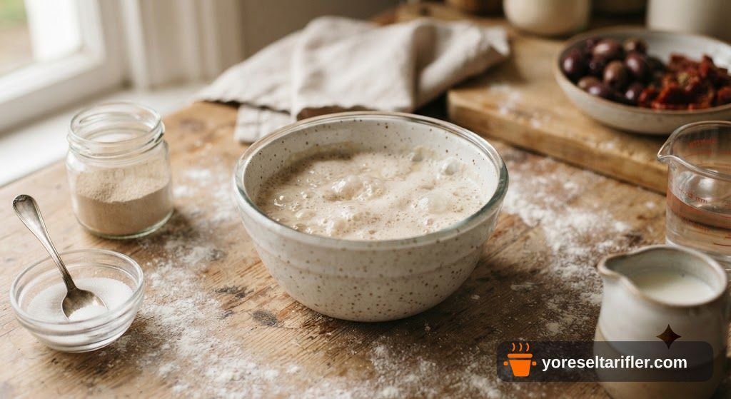 Kuru Domatesli Zeytinli Mini Ekmek Tarifi — Adım 1