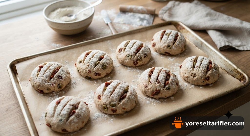 Kuru Domatesli Zeytinli Mini Ekmek Tarifi — Adım 8