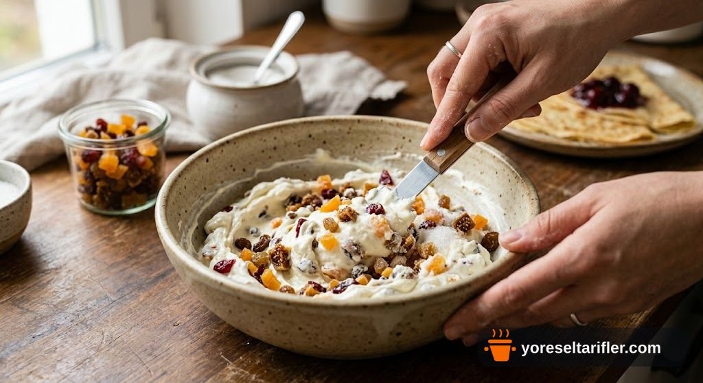 Kuru Meyveli Vişne Reçelli Krep Tarifi — Adım 2