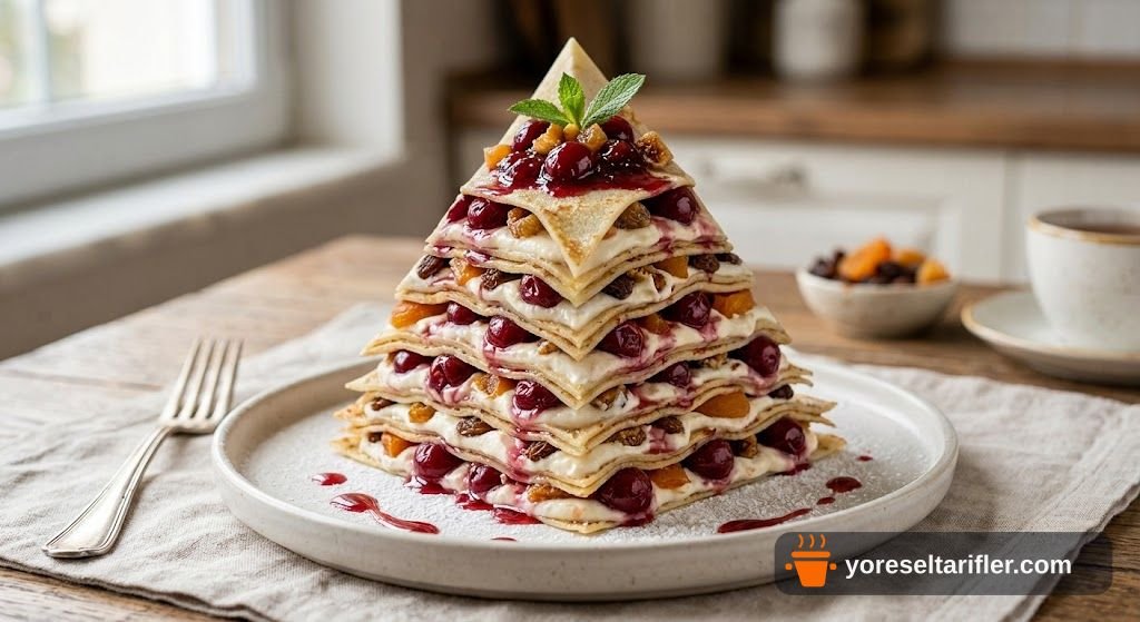 Kuru Meyveli Vişne Reçelli Krep Tarifi — Adım 5