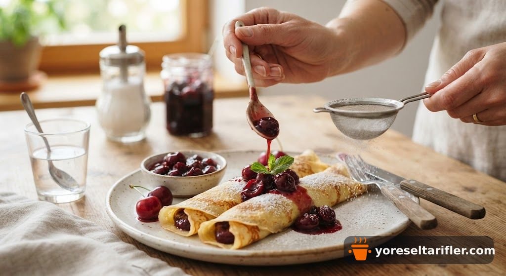 Kuru Meyveli Vişne Reçelli Krep Tarifi — Adım 6