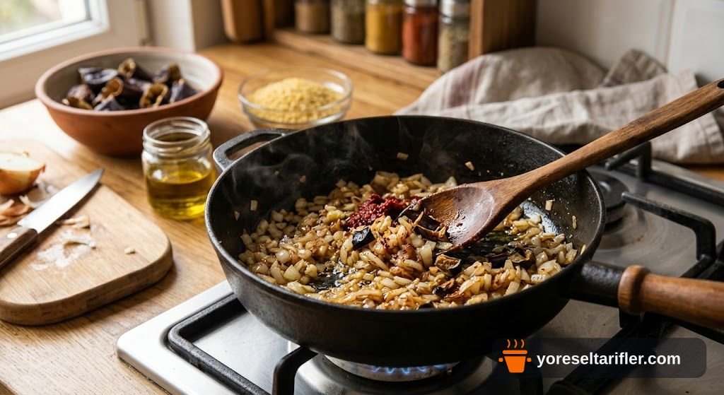 Kuru Patlıcanlı Bulgur Pilavı Tarifi — Adım 3