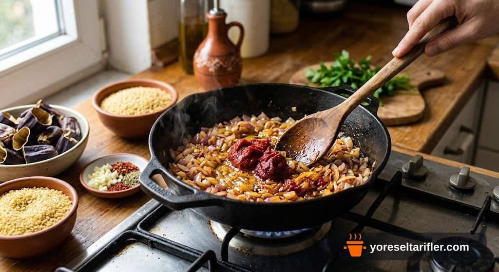 Kuru Patlıcanlı Bulgur Pilavı Tarifi — Adım 4