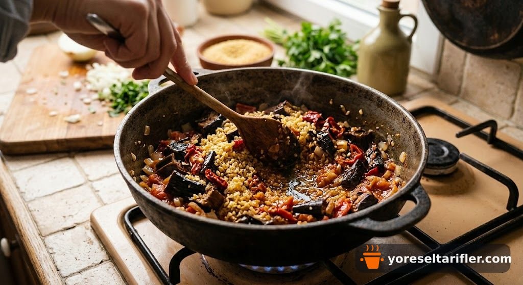 Kuru Patlıcanlı Bulgur Pilavı Tarifi — Adım 5
