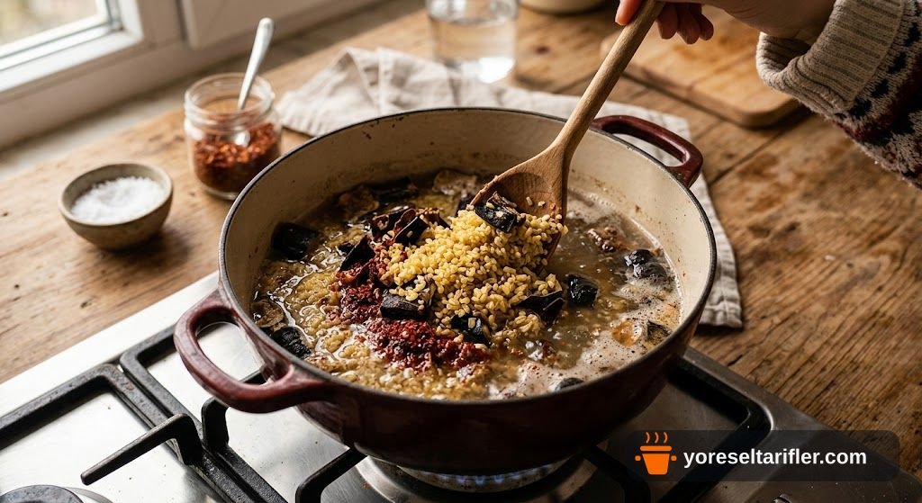 Kuru Patlıcanlı Bulgur Pilavı Tarifi — Adım 6