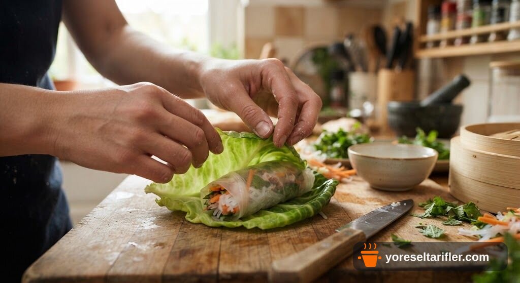 Lahana Yaprağı ve Pirinç Yufkasıyla Spring Roll Tarifi — Adım 11