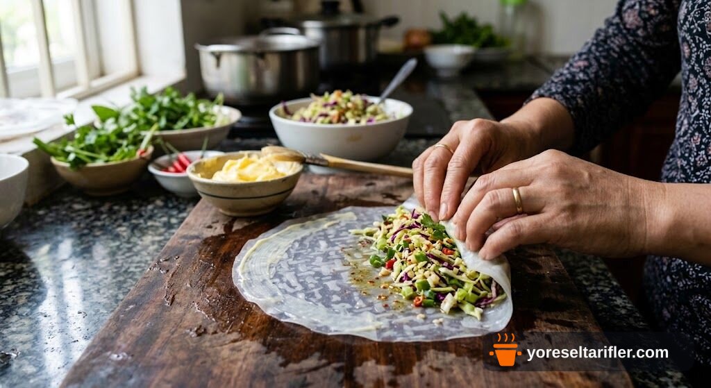 Lahana Yaprağı ve Pirinç Yufkasıyla Spring Roll Tarifi — Adım 8