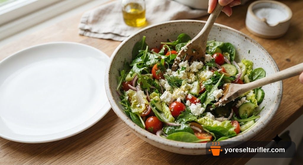 Lor Peynirli Hafif Yeşil Salata Tarifi — Adım 4