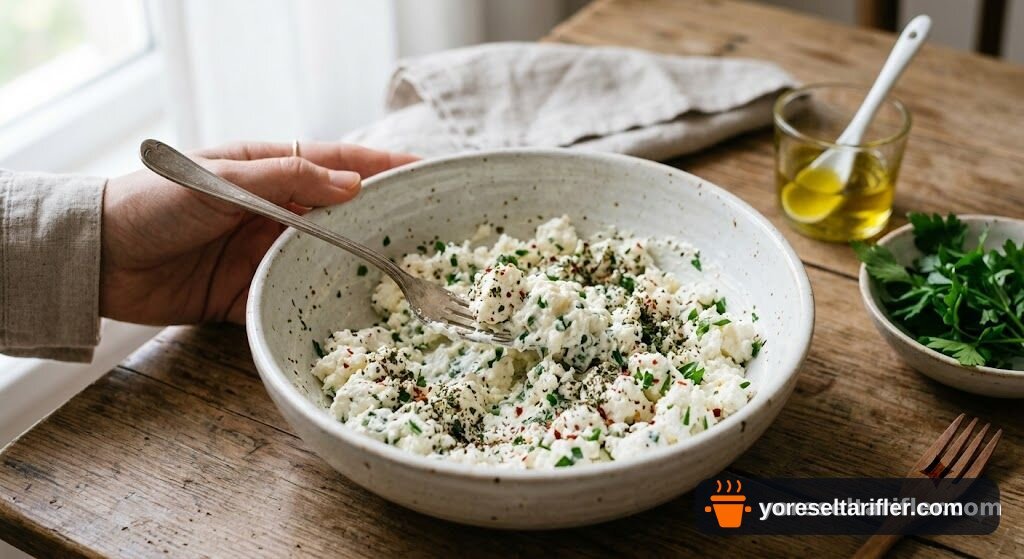 Lor, Süzme ve Beyaz Peynirli Toplu Salata Tarifi — Adım 1