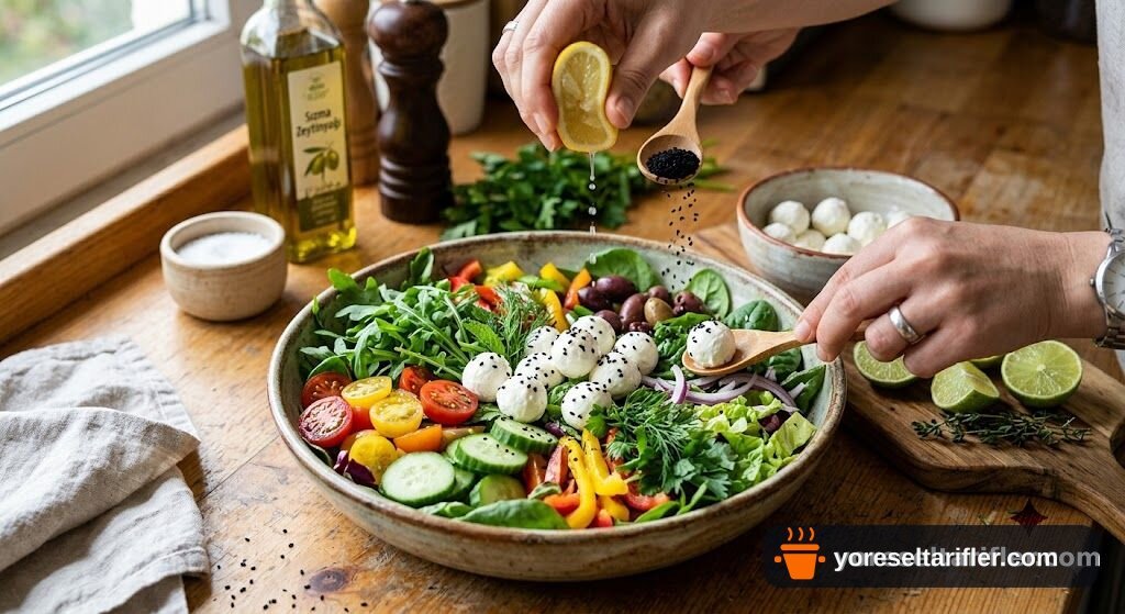 Lor, Süzme ve Beyaz Peynirli Toplu Salata Tarifi — Adım 3