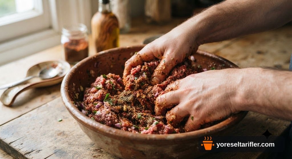 Milföy Kaplı Kaşarlı Köfte Şiş Tarifi — Adım 1