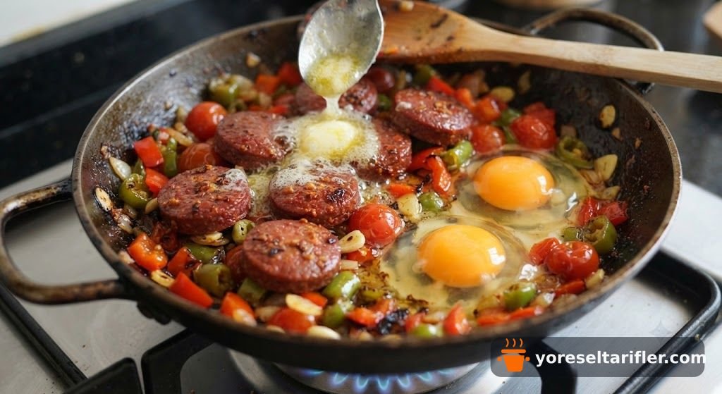 Mini Güveçte Sucuklu Sebzeli Kahvaltılık Tarifi — Adım 2