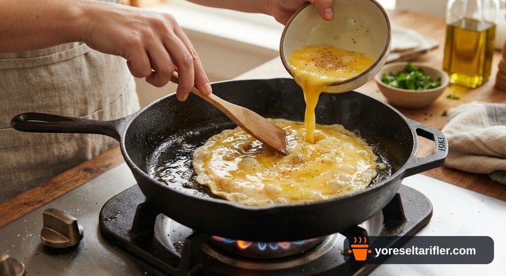 Omlet Üzerine Soslu Zeytinli Pizza Tarifi — Adım 2
