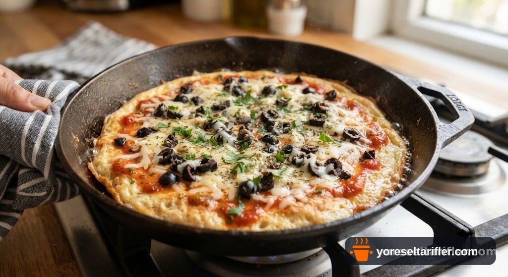 Omlet Üzerine Soslu Zeytinli Pizza Tarifi — Adım 3