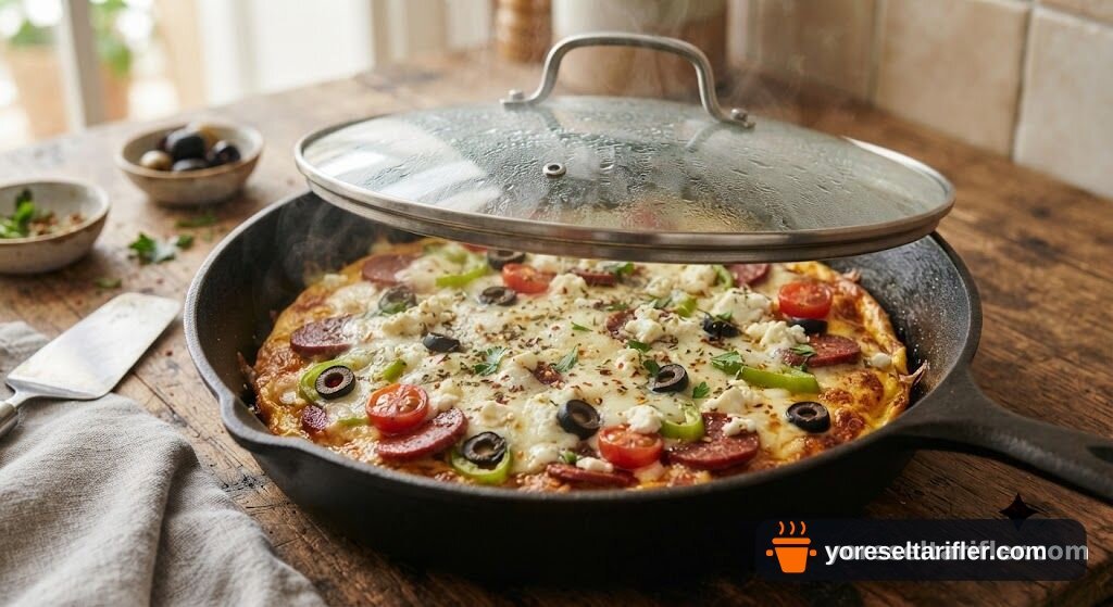 Omlet Üzerine Soslu Zeytinli Pizza Tarifi — Adım 4